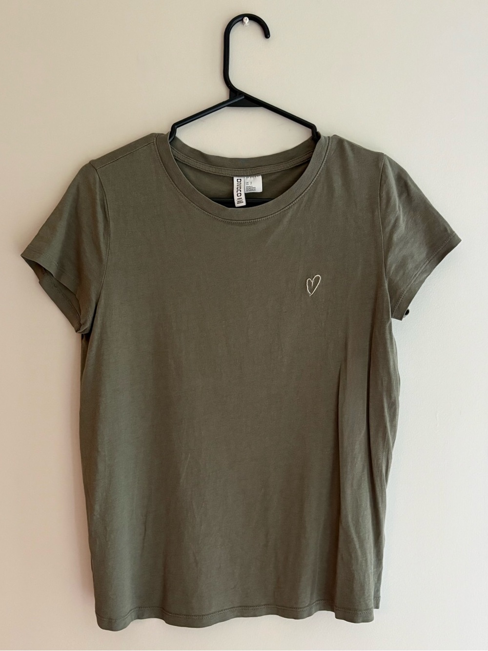 H&M Olive Green Short-Sleeve Crewneck Tee with Heart Detail